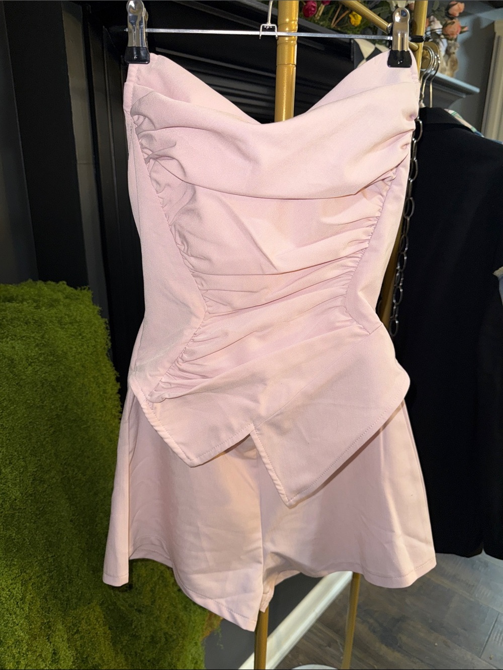 PrettyLittleThing Light Pink Strapless Ruched Playsuit